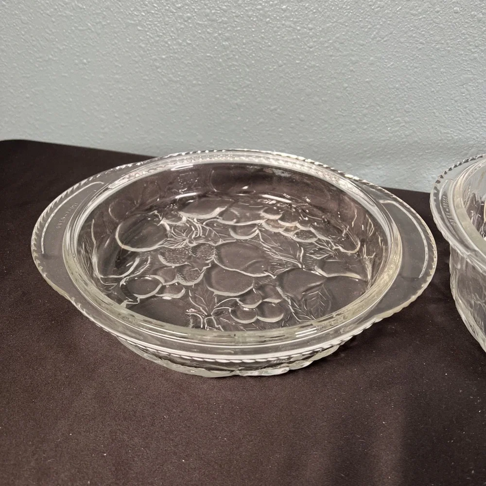 Libbey ORCHARD FRUIT Clear Glass 3 QT Round Casserole Baking Dish, Pie Plate Lid